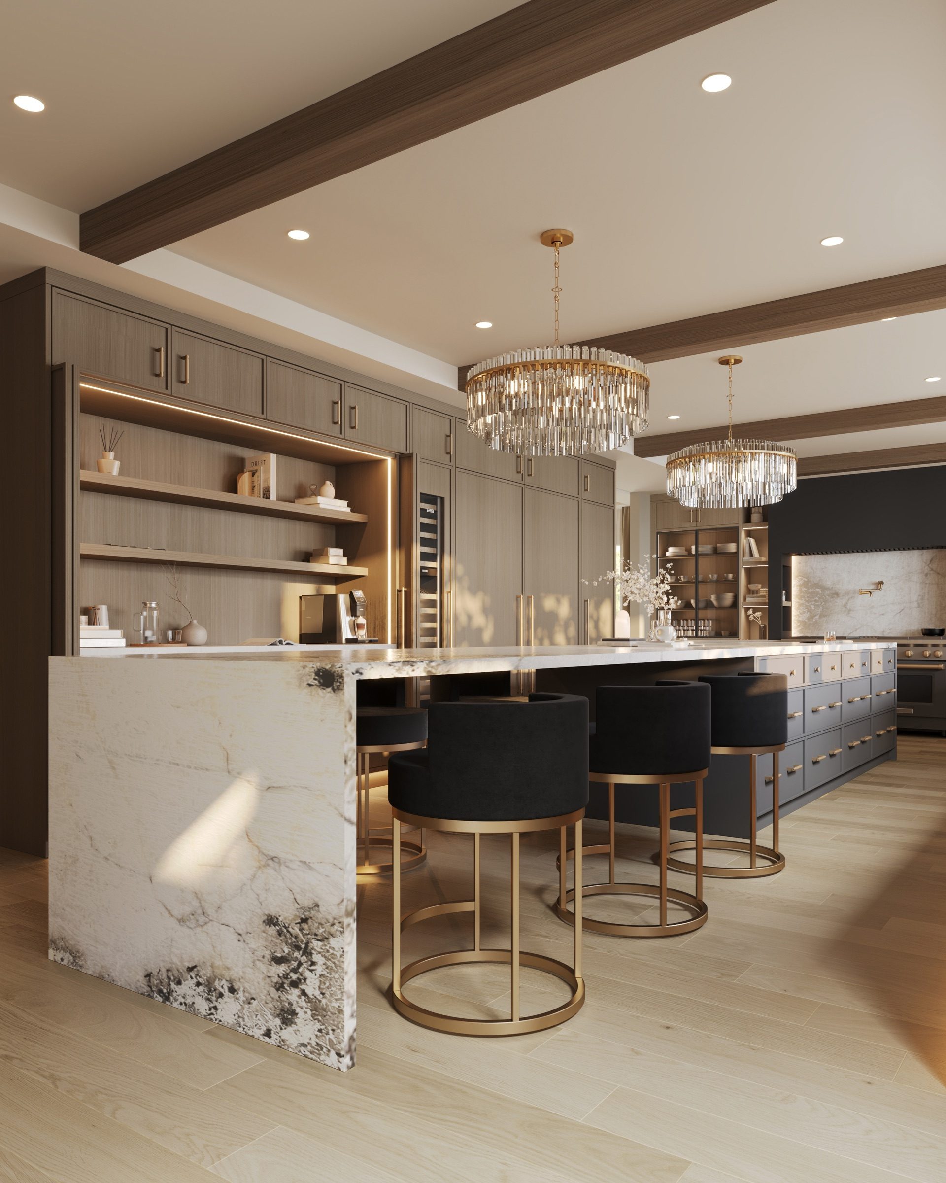 Render, Kitchen island close — render vs built