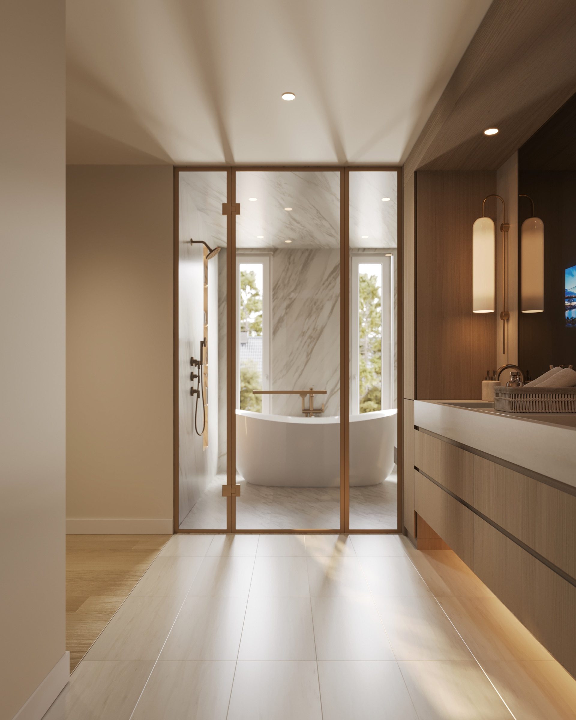 Render, Master bath shower — render vs built